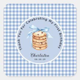 Adesivo Quadrado Um Smart Cookie Boys Primeiro Aniversário Obrigado