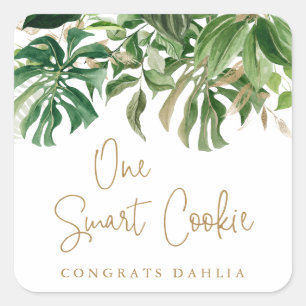 Adesivo Quadrado Um "Smart Cookie Tropical Greenery Dourado Gradua