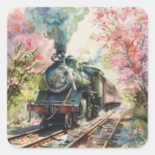 Adesivo Quadrado Um Trem na Primavera