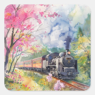 Adesivo Quadrado Um Trem na Primavera