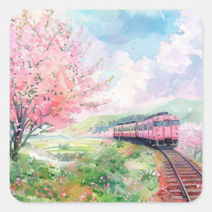 Adesivo Quadrado Um Trem na Primavera
