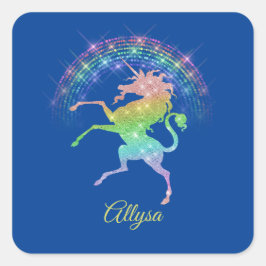 Adesivo Quadrado Um Unicórnio Arriscado Contra o Arco-Íris