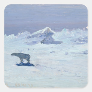 Adesivo Quadrado Um urso polar caçando na noite iluminada, 1899