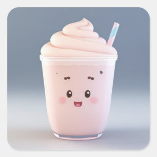 Adesivo Quadrado Um Vidro Adorável de Milkshake de Morango