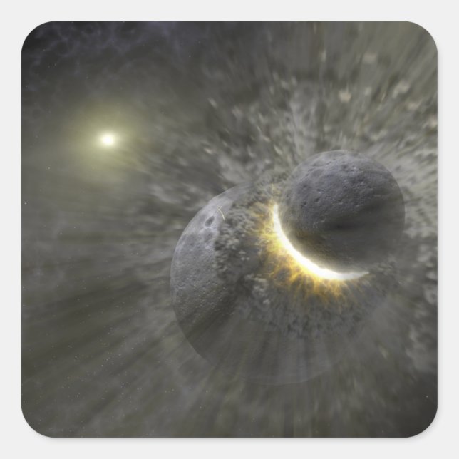 Adesivo Quadrado Uma colisão entre objetos maciços no espaço (Frente)