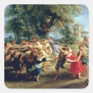 Adesivo Quadrado Uma dança do camponês, 1636-40