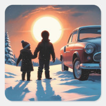 Uma garota e um garoto assistindo o pôr do sol no