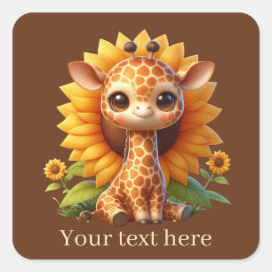 Adesivo Quadrado Uma girafa de bebê bonita adiciona texto