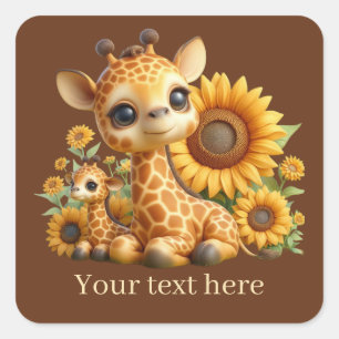 Adesivo Quadrado Uma girafa de bebê bonita adiciona texto