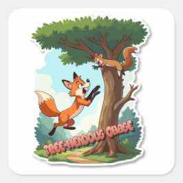 Adesivo Quadrado Uma Raposa Jogada Perseguindo um Esquilo