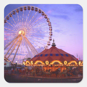 Adesivo Quadrado Uma roda e um carrossel no Marinho Pier in