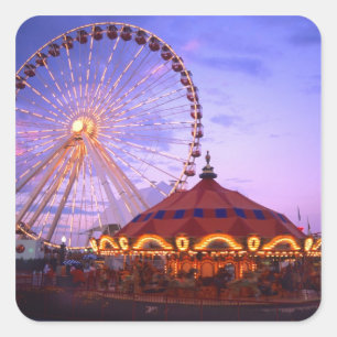 Adesivo Quadrado Uma roda gigante e carrossel no Navy Pier em