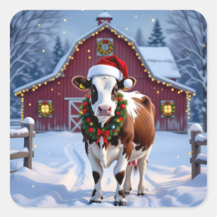 Adesivo Quadrado Uma vaca festiva no Natal