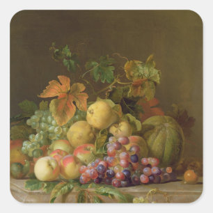 Adesivo Quadrado Uma vida estática de melões, uvas e pêssegos