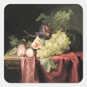 Adesivo Quadrado Uma vida tranquila com uvas, ameixas