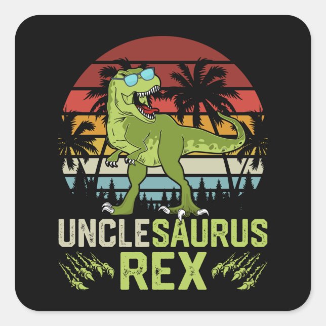 Adesivo Quadrado Unclesarurus Rex | Design de Dinossauro Legal (Frente)
