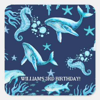 Adesivo Quadrado Under the Sea birthday invitation, ocean boy