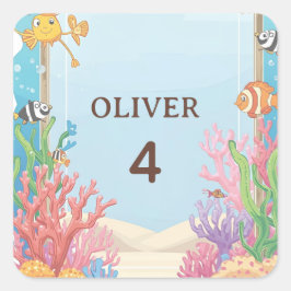 Adesivo Quadrado Under the Sea Waterproof Labels, Oliver Name Label