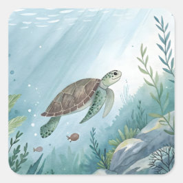 Adesivo Quadrado Underwater world with turtle