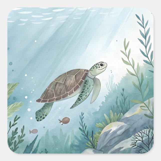 Adesivo Quadrado Underwater world with turtle (Frente)
