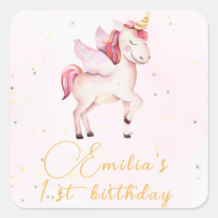 Adesivo Quadrado Unicórdias de Aniversário Pink Phara-d'Água