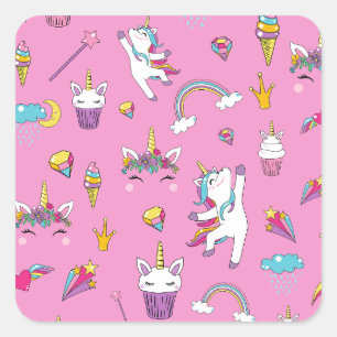Adesivo Quadrado Unicorn Fan Club - Pink