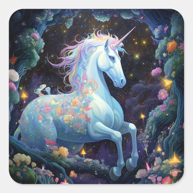 Adesivo Quadrado Unicorn Fantasy Art (Frente)