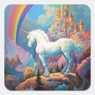 Adesivo Quadrado Unicorn Fantasy Art