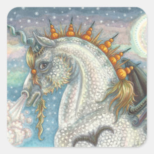 ADESIVO QUADRADO UNICORN GÓTICO DE HALLOWEEN COM ASAS DE BATER, CA
