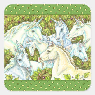 Adesivo Quadrado UNICORN HERD, HORSES, STALLION Fantasy