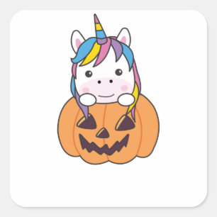 Adesivo Quadrado Unicorn In Pumpkin Cute Unicorns Happy Halloween