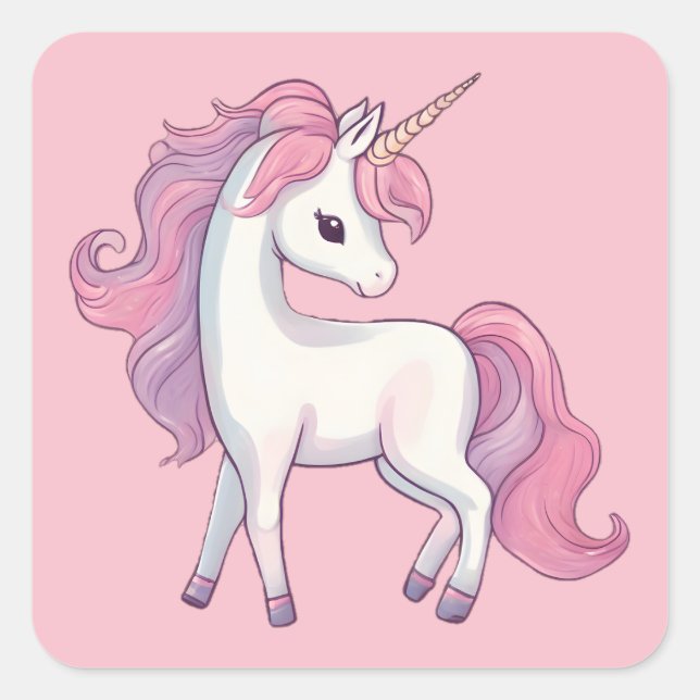 Adesivo Quadrado Unicorn Padrões - Rosa (Frente)