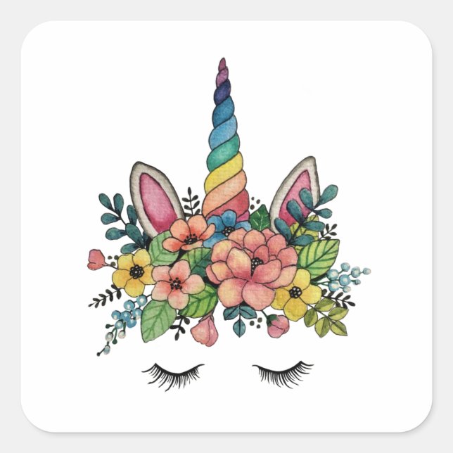Adesivo Quadrado Unicorn Pisca Com Rainbow Horn (Frente)