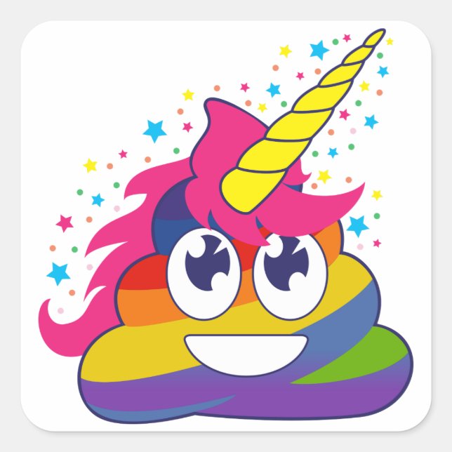 Adesivo Quadrado Unicorn Poop Rainbow Emoji Stickers (Frente)