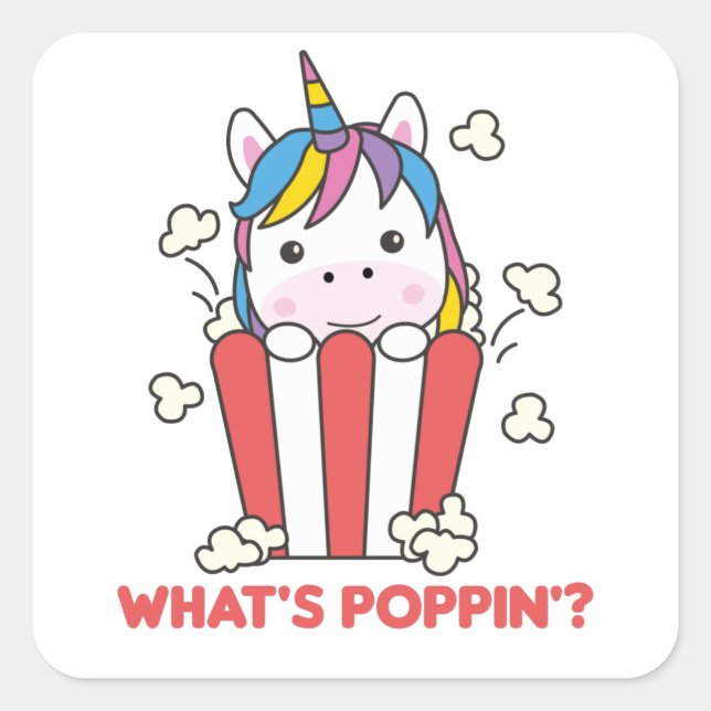 Adesivo Quadrado Unicorn Popcorn Whats Poppin Funny (Frente)