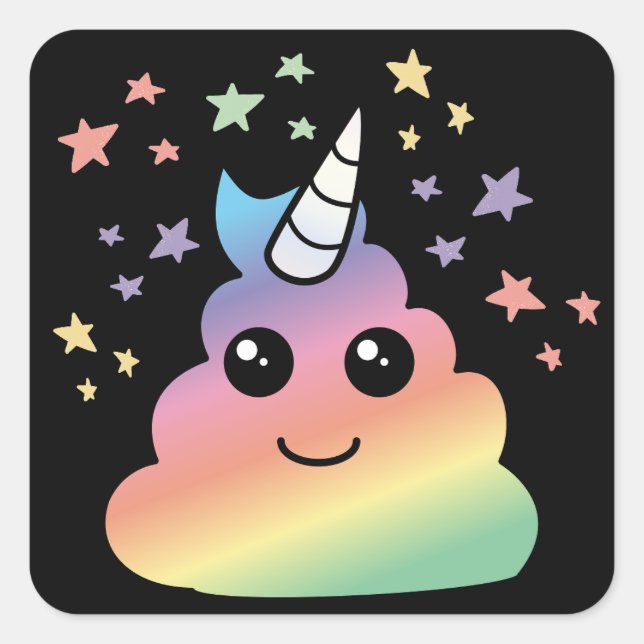 Adesivo Quadrado Unicorn Rainbow Poop Emoji Kawaii (Frente)