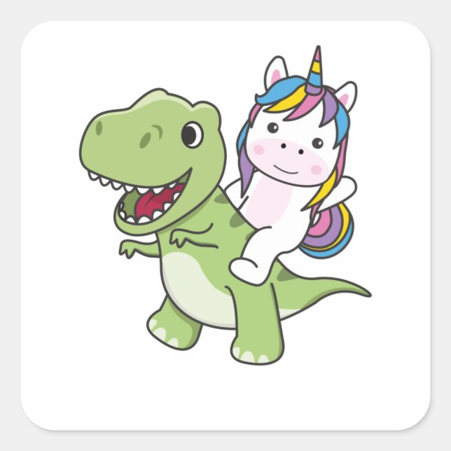 Adesivo Quadrado Unicorn Rides On Trex Cute Dinosaur With Unicorns (Frente)