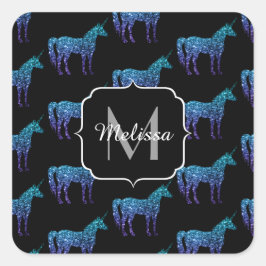 Adesivo Quadrado Unicorn Sparkles aqua Blue ombre Standard Monogram