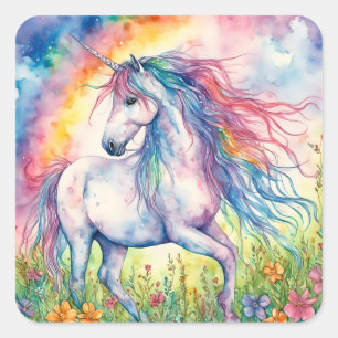 Adesivo Quadrado Unicorn Watercolor