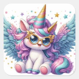 Adesivo Quadrado Unicórnio Bonito com Stars Sticker