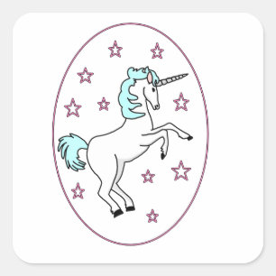 Adesivo Quadrado Unicórnio em Anel Roxo com Stars Sticker