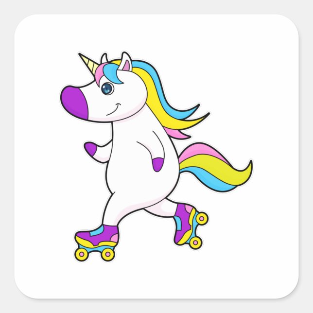 Adesivo Quadrado Unicórnio em patinação em linha com skates de cili (Frente)