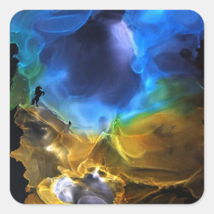 Adesivo Quadrado Unicórnio Espaço Nebula azul amarelo Álcool Arte