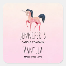 Adesivo Quadrado Unicórnio Rosa com Velas Pretas