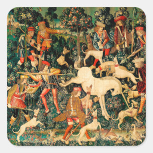 Adesivo Quadrado Unicórnio Tapestries Clássico Medieval Defende Caç