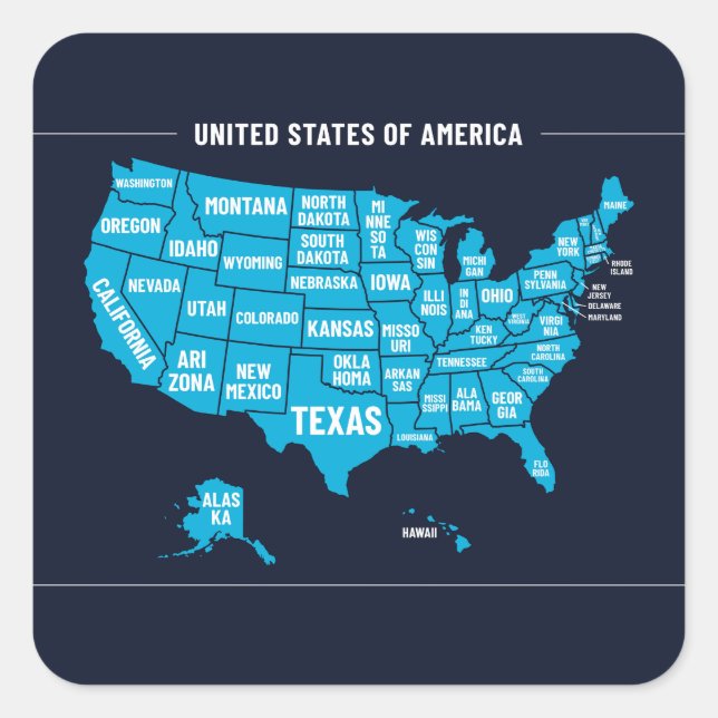 Adesivo Quadrado United States Map Teal Minimal Design (Frente)