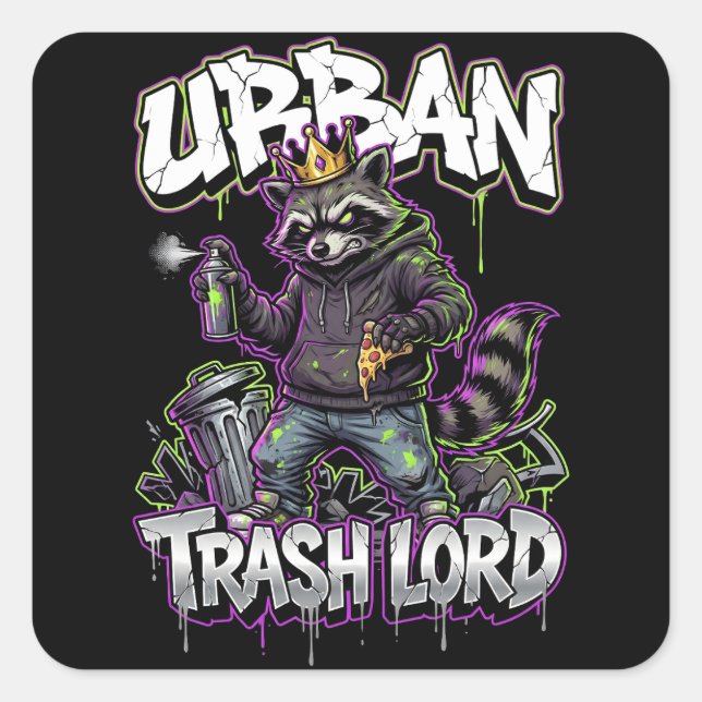 Adesivo Quadrado Urban Graffiti Raccoon Trash Lord Wall Art (Frente)