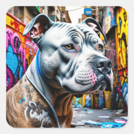 Adesivo Quadrado Urbano Grafite Street Art Pitbull