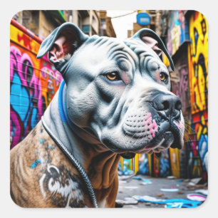 Adesivo Quadrado Urbano Grafite Street Art Pitbull