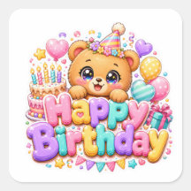 Ursa de pelúcia fofa Kawaii Feliz Aniversário Rosa